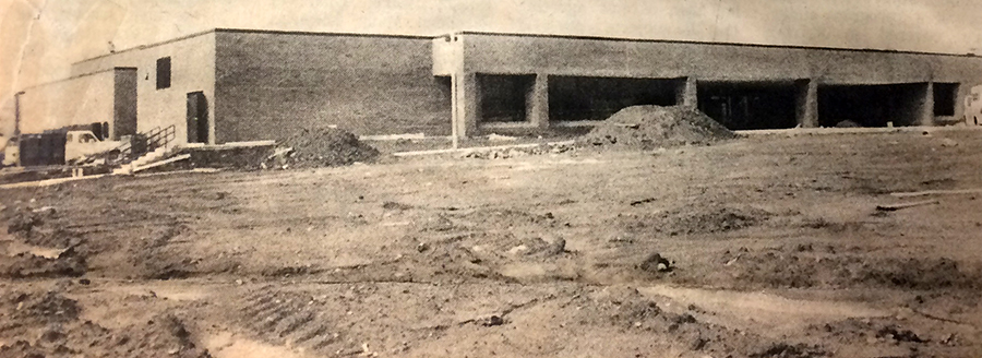 Newspaper clipping showing a photograph of Clearview Elementary School during construction. The picture was taken in August 1979. The building itself looks complete but the school grounds are still bare earth with mounds of dirt and construction materials littered about.
