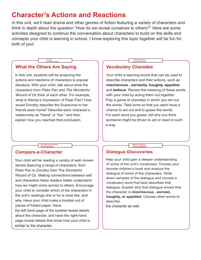 4th Grade Benchmark Parent Letter Unit 2